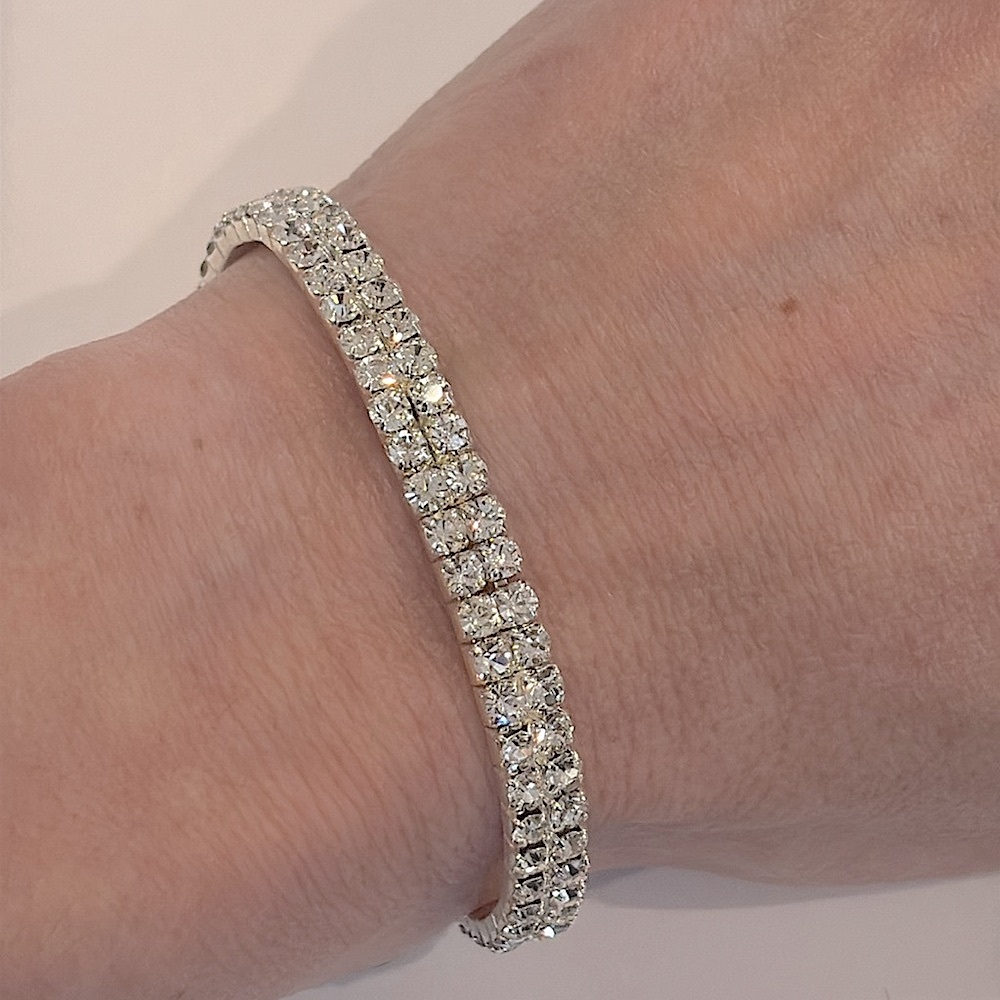 Gorgeous Vintage Genuine Austrian Crystal Double Strand Stretch Tennis Bracelet